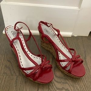 RED STRAPPY WEDGES